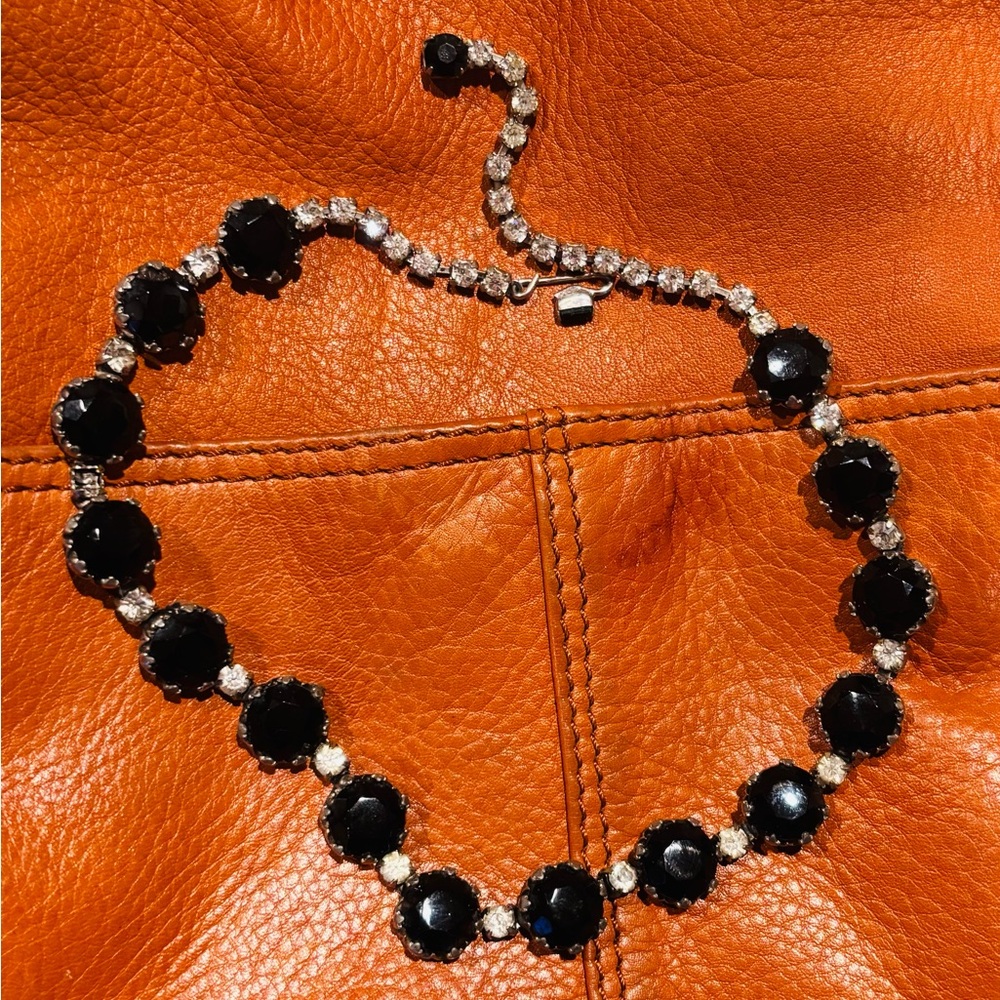 Vintage Schiaparelli Black and Clear Rhinestone Choker Necklace